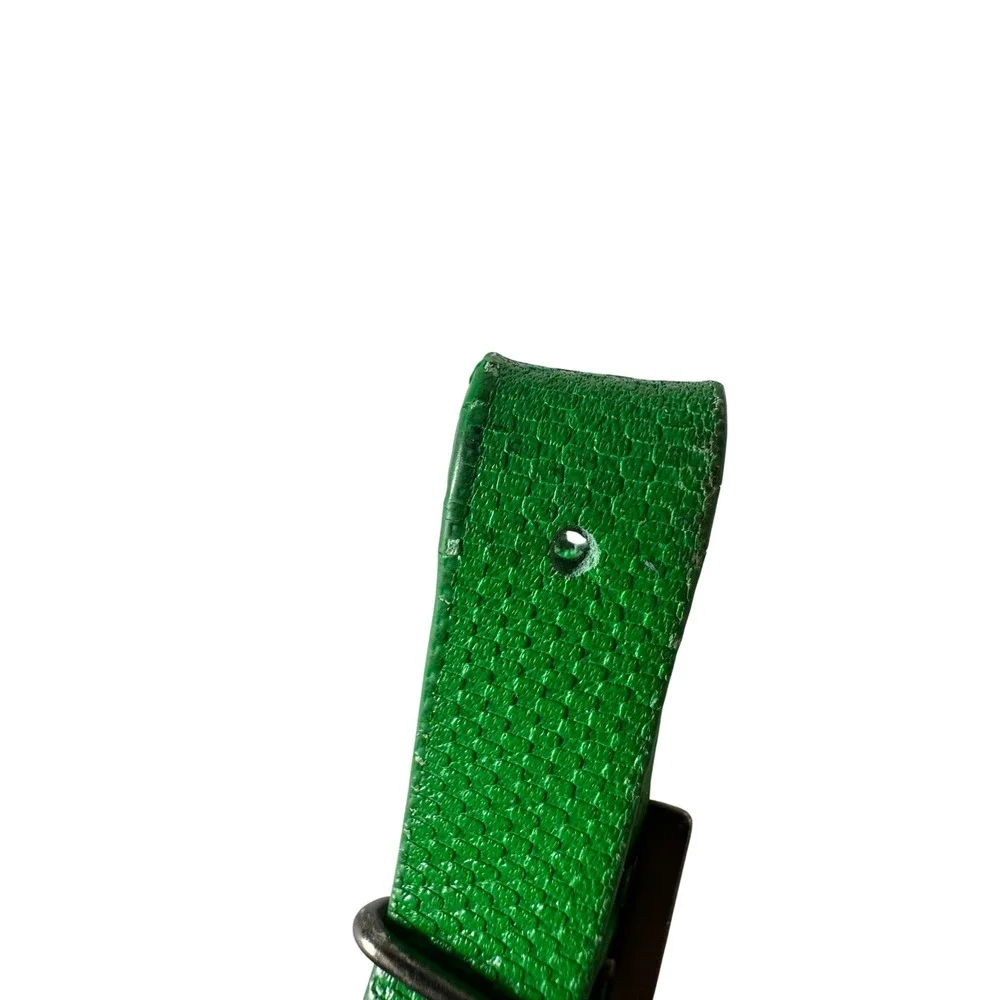 TUMI Green Textured Leather Luggage Tag Buckle Strap ID Window Travel KC